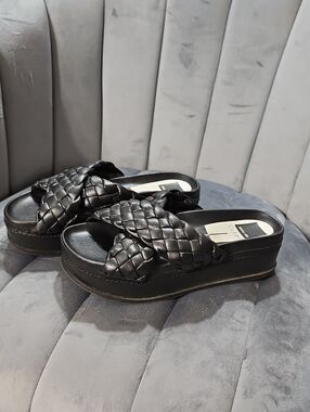 Woven Platform Slide Sandals - Black